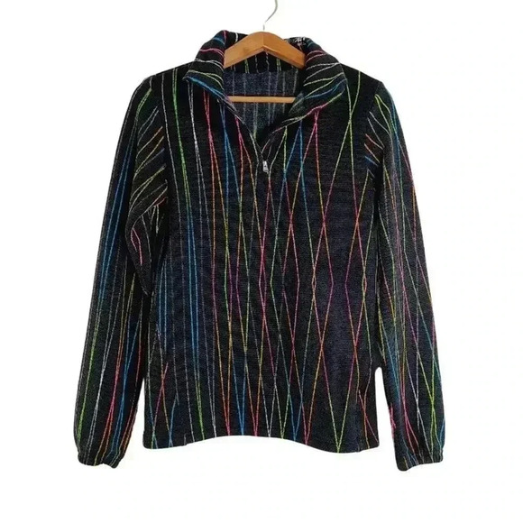 Spyder Black Neon Lines Fleece Quarter Zip Women's Size M - Picture 1 of 7